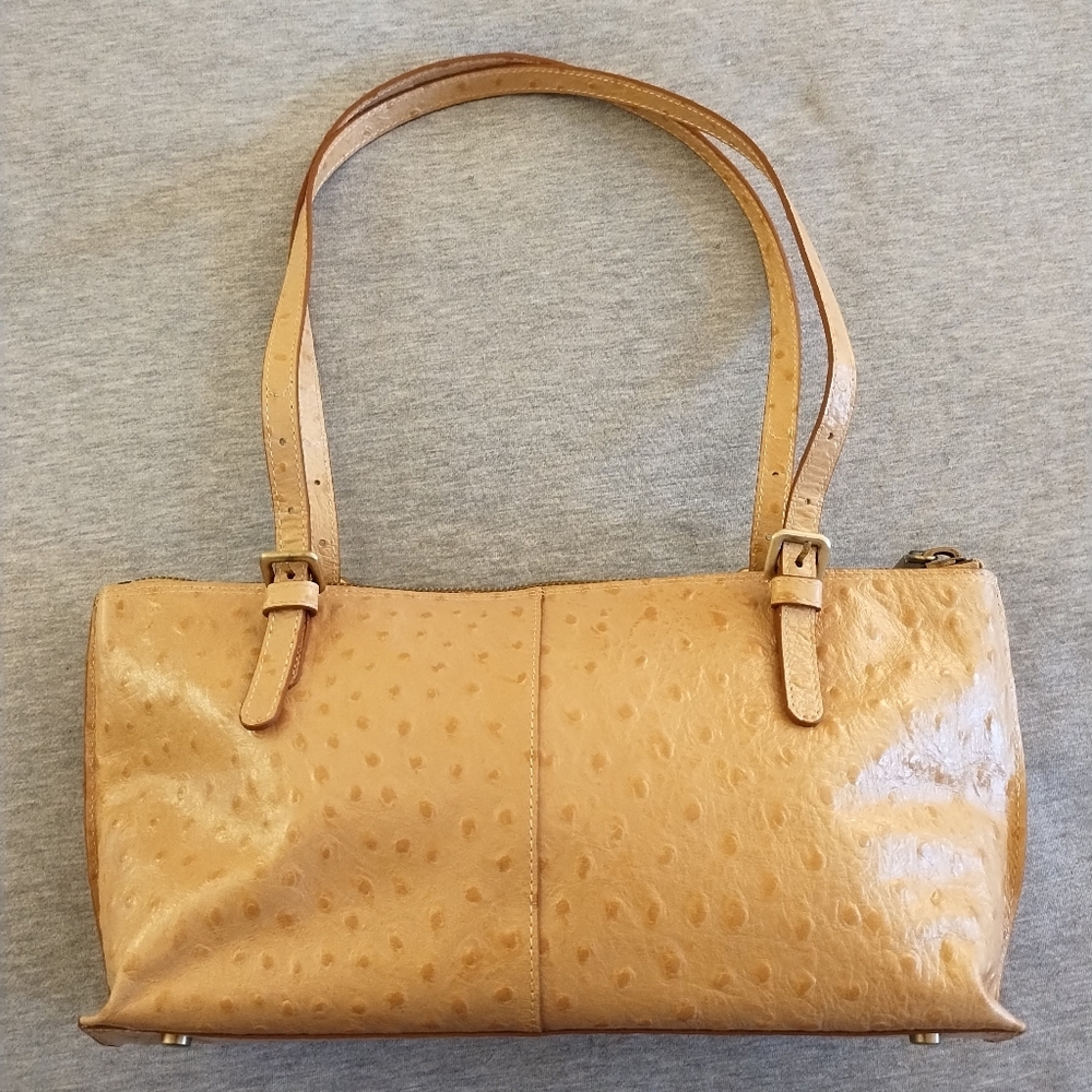 HOBO International Angelica Shoulder Bag Beige Leather Embossed Ostrich Design - Picture 2 of 16